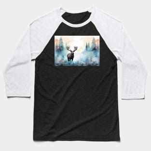 Misty boreal watercolor moose Baseball T-Shirt